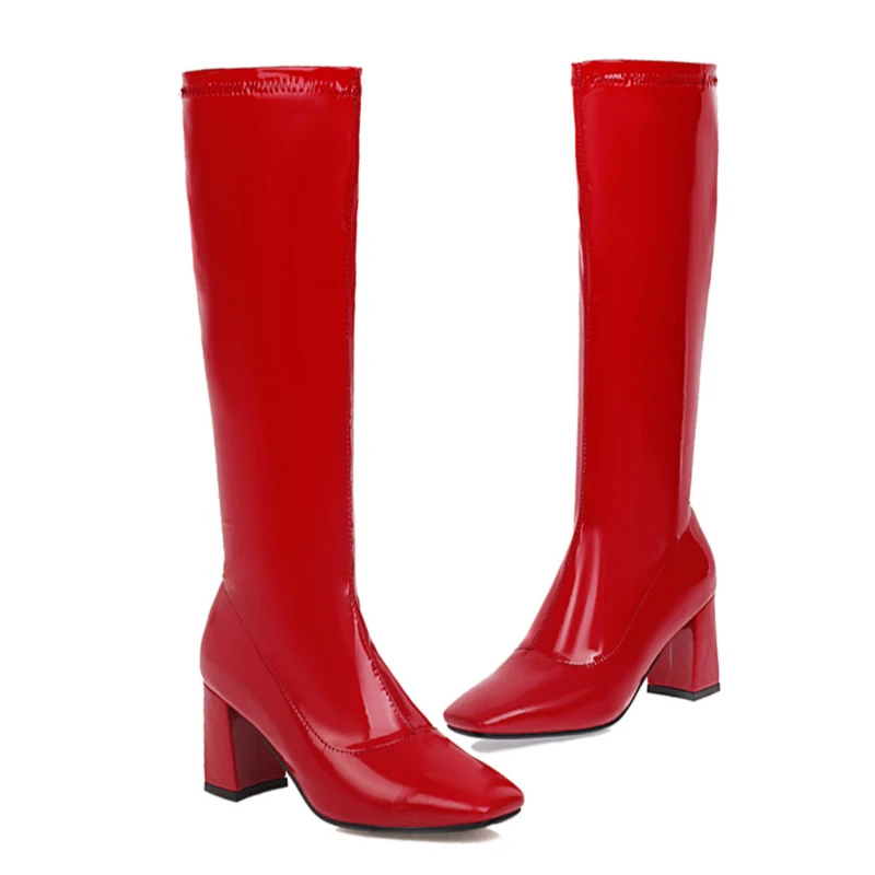 Fashion Women's High Boots Black White Red Knee High Boots Women Square Heels Patent Leather Autumn Winter Womens Shoes Big Size
Fashion Women's High Boots Black White Red Knee High Boots Women Square Heels Patent Leather Autumn Winter Womens Shoes Big Size