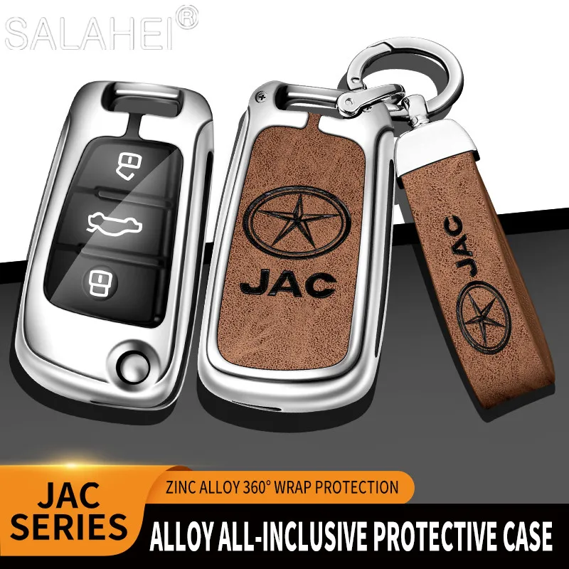 

Zinc Alloy Leather Car Remote Flip Key Fob Case Keychain Full Cover Protector Shell Bag Set For JAC iEV7 iC5 iEVA50 iEVS4 T6 T8