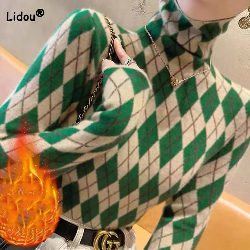 Fashion Long Sleeve Argyle Printed Slim Tops Autumn Winter New Women's Clothing All-match Warm Turtleneck T-shirt for Female
Fashion Long Sleeve Argyle Printed Slim Tops Autumn Winter New Women's Clothing All-match Warm Turtleneck T-shirt for Female