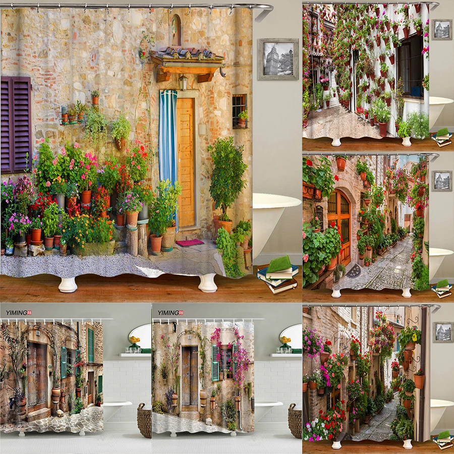 YIMING Shower Curtain European Town Street View Flower Bathroom Waterproof Curtain Polyester Soft Home Decor Curtain With Hook
YIMING Shower Curtain European Town Street View Flower Bathroom Waterproof Curtain Polyester Soft Home Decor Curtain With Hook