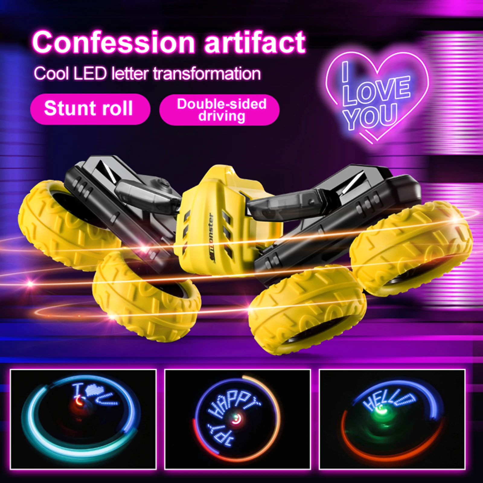 RC Cars Stunt Car 15km/h Remote Control 50m Work 19min LED Light Sign Double Sided 360 Degrees Flips Rotating 4WD 2.4Ghz New
RC Cars Stunt Car 15km/h Remote Control 50m Work 19min LED Light Sign Double Sided 360 Degrees Flips Rotating 4WD 2.4Ghz New