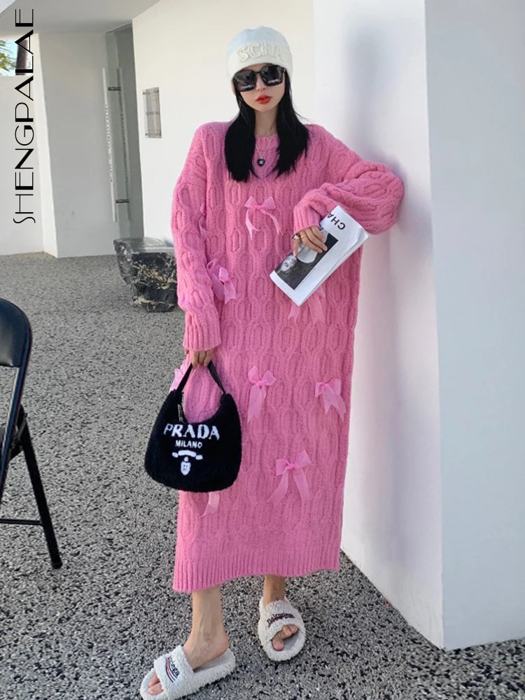SHENGPALAE pink o-neck long sleeve loose waist bow knitting dress for women robe 2022 autumn winter new fashion dresses 5W1058
SHENGPALAE pink o-neck long sleeve loose waist bow knitting dress for women robe 2022 autumn winter new fashion dresses 5W1058