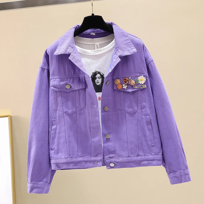 Streetwear Fashion Pink Purple Denim Jacket Women Autumn Loose Short Cowboy Outerwear Applique Pocket Jeans Jacket Coat Female
Streetwear Fashion Pink Purple Denim Jacket Women Autumn Loose Short Cowboy Outerwear Applique Pocket Jeans Jacket Coat Female
