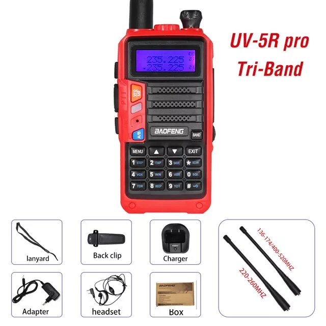UV5R Pro Walkie Talkie 8W Powerful Tri-band 220-260MHz Two Way Radio HF FM Transceiver UV 5R Upgrade Portable Ham Radio
UV5R Pro Walkie Talkie 8W Powerful Tri-band 220-260MHz Two Way Radio HF FM Transceiver UV 5R Upgrade Portable Ham Radio
