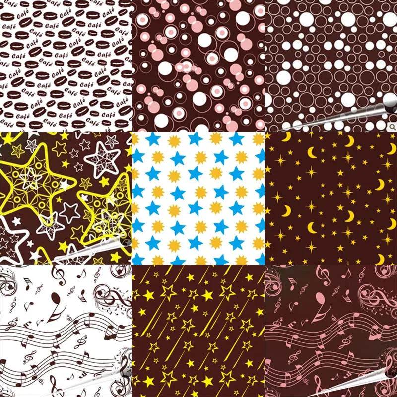 15pcs Chocolate Transfer Paper 29 Kinds of Patterns Printed Notes Bubble Cake Decoration Articles Non Glutinous Rice Paper
15pcs Chocolate Transfer Paper 29 Kinds of Patterns Printed Notes Bubble Cake Decoration Articles Non Glutinous Rice Paper