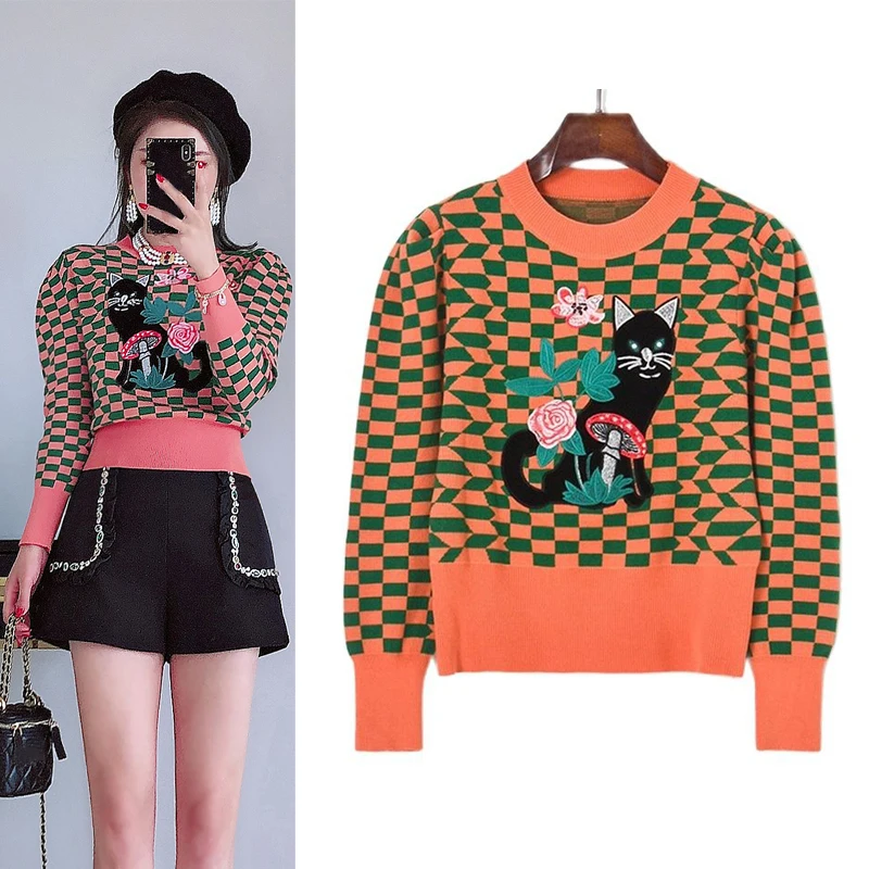Autumn Spring Contrast Color Plaid Sweater 2022 New O-Neck Puff Sleeve Knitwear Women Casual Slim Lady Pullover Female
Autumn Spring Contrast Color Plaid Sweater 2022 New O-Neck Puff Sleeve Knitwear Women Casual Slim Lady Pullover Female