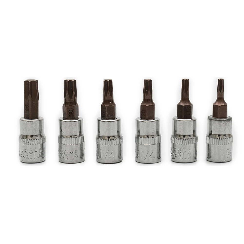 New 6pcs Bit Socket Head Hex Torx 1/4inch Shank 6.35mm Drive Factory Home Furnishing Screwdriver T10-T40 Tools
New 6pcs Bit Socket Head Hex Torx 1/4inch Shank 6.35mm Drive Factory Home Furnishing Screwdriver T10-T40 Tools