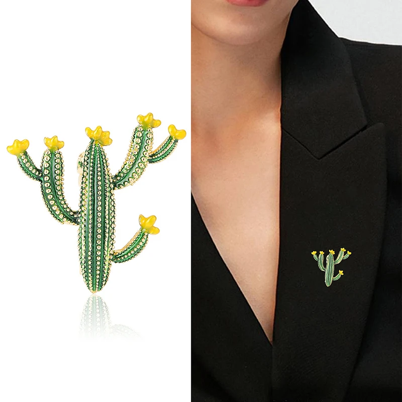 

1PC Fashion Enamel Cactus Brooches For Women Unisex Lovely Tenacious Vitality Plants Party Casual Brooch Pins Gifts