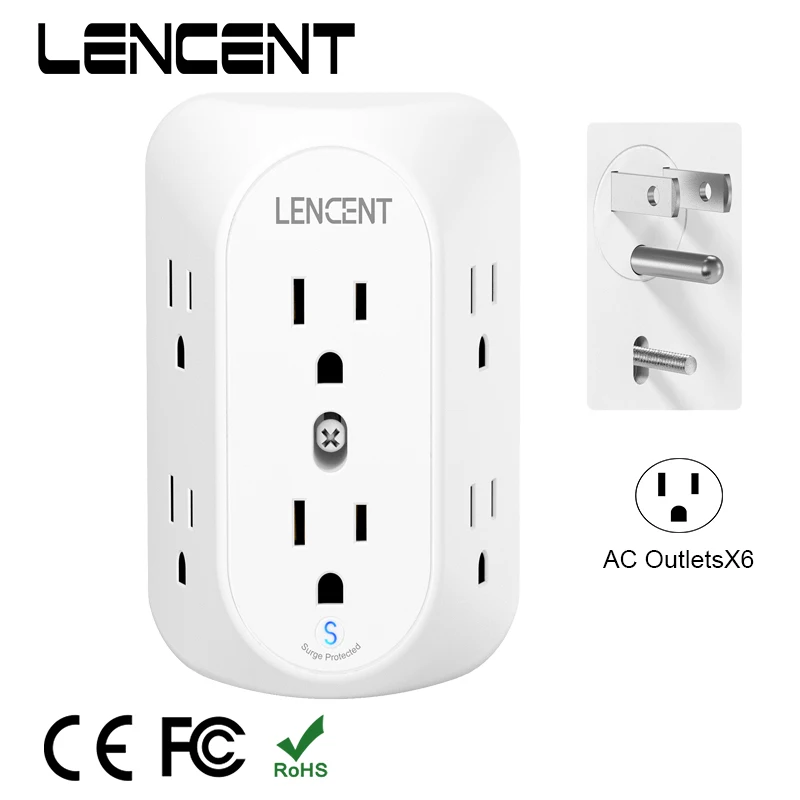 LENCENT Multi Plug Outlet Extender with 6 Outlets Surge Protector Wall Charger 3 Prong Plug Power Charging Box Expander for Home
LENCENT Multi Plug Outlet Extender with 6 Outlets Surge Protector Wall Charger 3 Prong Plug Power Charging Box Expander for Home