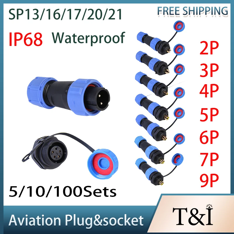 

5/10/100Set SP13 SP16 SP17 SP20 SP21 Panel Mount Aviation Connector 2P-12P Fixed Type Plug&Socket IP68 Waterproof Welding Wiring