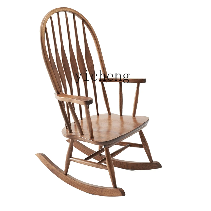 

ZC Vintage Solid Wood Windsor Rocking Chair Balcony Home Leisure Chair Recliner Living Room Leisure Chair