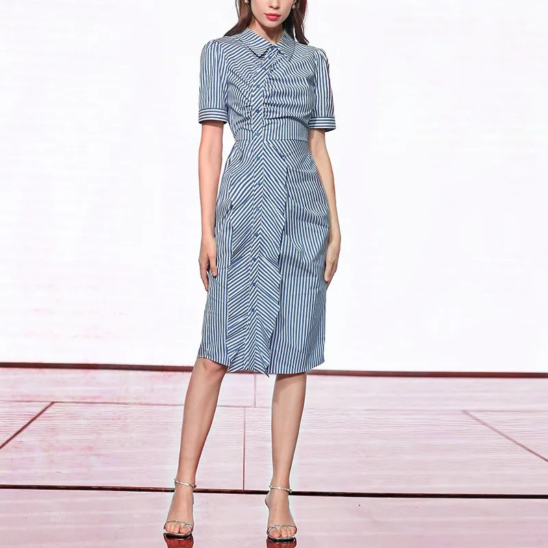 Vintage Elegant Blue Striped Women Dress 2022 Short Sleeve A-line Midi Dresses for Female Fashion Summer Clothing
Vintage Elegant Blue Striped Women Dress 2022 Short Sleeve A-line Midi Dresses for Female Fashion Summer Clothing