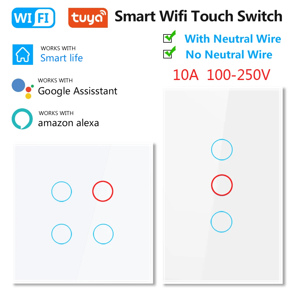 WiFi Smart Tact Switch No Neutral Wire Needed 1/2/3/4 Gang EU US Smart Life for Tuya APP Control Alexa Google Home 220V 110V
WiFi Smart Tact Switch No Neutral Wire Needed 1/2/3/4 Gang EU US Smart Life for Tuya APP Control Alexa Google Home 220V 110V