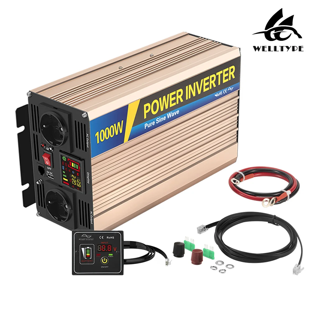 1000W Peak 2000W Power Inverter DC 12V & 24V Automatic Identify To AC 220V Dual EU Socket LCD Display Remote Control
1000W Peak 2000W Power Inverter DC 12V & 24V Automatic Identify To AC 220V Dual EU Socket LCD Display Remote Control