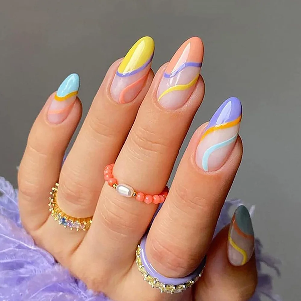New Rainbow Color French Tips Fashion Almond Fake Nail With Designs Wearable False Nail Press On Nail DIY Manicure Patches 
New Rainbow Color French Tips Fashion Almond Fake Nail With Designs Wearable False Nail Press On Nail DIY Manicure Patches