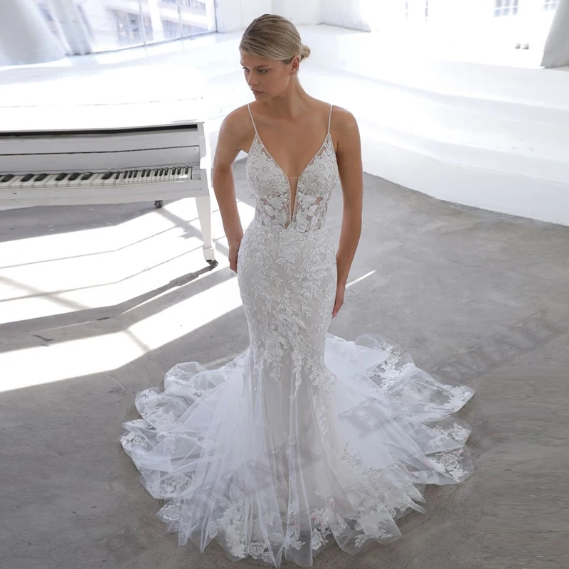 HAMMAH Excellent Sposa Mermaid Backless Wedding Dresses Spaghetti Strap Appliques Bride Party Gown Robe De Mariée Engagement
HAMMAH Excellent Sposa Mermaid Backless Wedding Dresses Spaghetti Strap Appliques Bride Party Gown Robe De Mariée Engagement