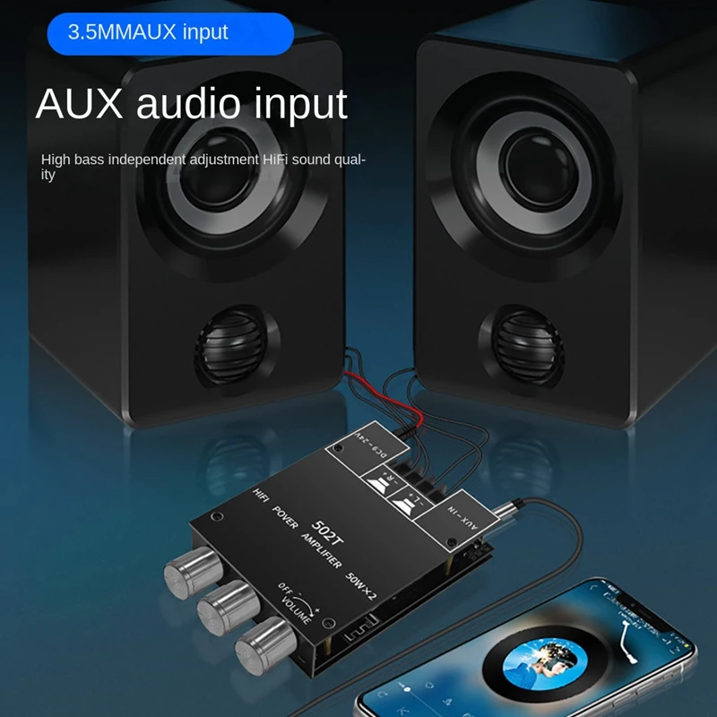 ZK-502T Digital Amplifier Board TPA3116D2 50Wx2 High-Bass Adjustment BT5.0 2-Channel Subwoofer Amplifier Board DC12-24V
ZK-502T Digital Amplifier Board TPA3116D2 50Wx2 High-Bass Adjustment BT5.0 2-Channel Subwoofer Amplifier Board DC12-24V