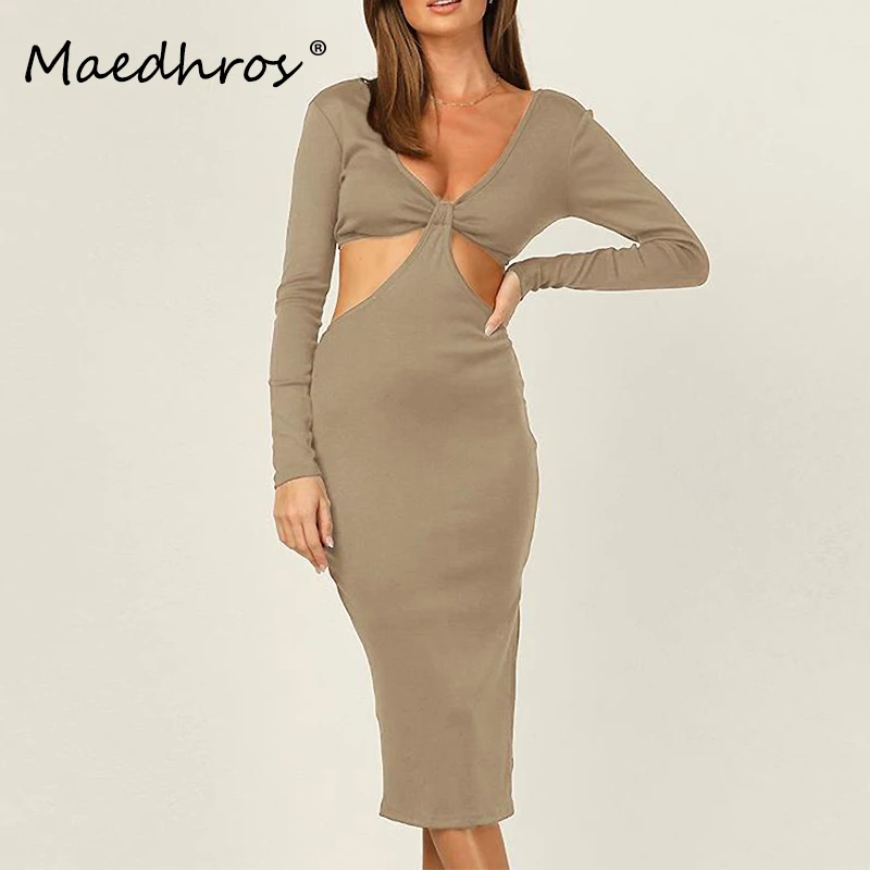 V Neck Long Sleeve Women Maxi Dress solid color Hollow Out Ladies Long Dress Fall Female Sexy Slim Rave Birthday Vacation Y2K
V Neck Long Sleeve Women Maxi Dress solid color Hollow Out Ladies Long Dress Fall Female Sexy Slim Rave Birthday Vacation Y2K