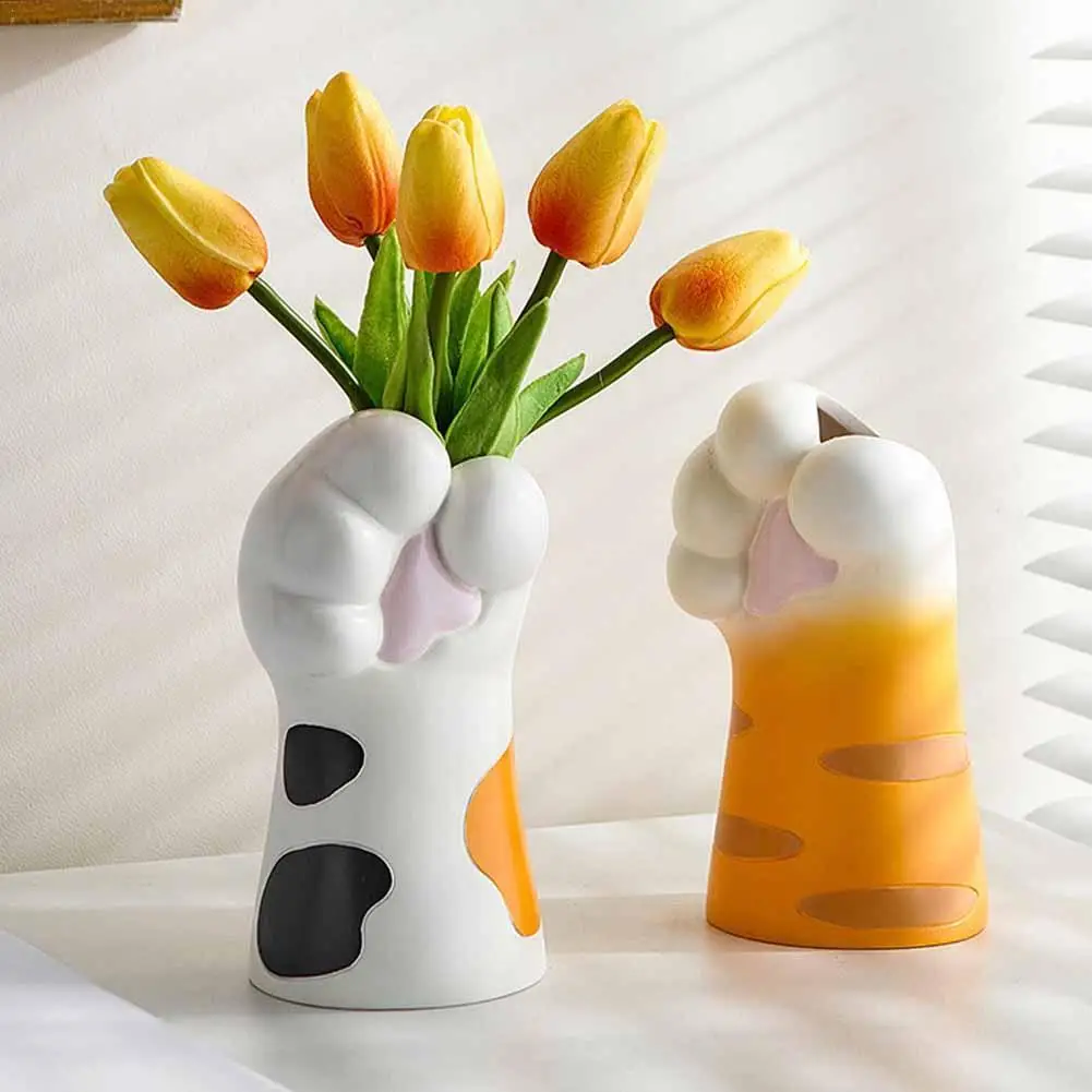 

Cat Paw Vase Cute Cartoon Cat Claw Flower Vase Resin Craft Ornament Table Centerpiece Decor Modern Home Living Room Decoration