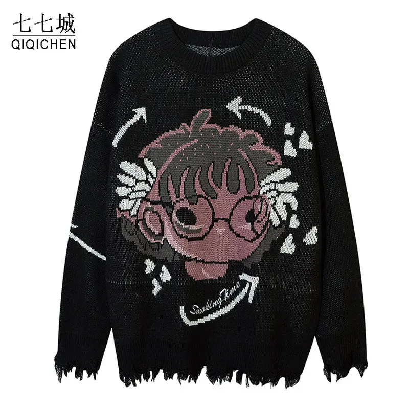 Tattered Knitting Sweater Men College Cartoon Harajuku Y2K Knitted Pullover Hip Hop Vintage Loose Winter Autumn Casual Sweaters
Tattered Knitting Sweater Men College Cartoon Harajuku Y2K Knitted Pullover Hip Hop Vintage Loose Winter Autumn Casual Sweaters