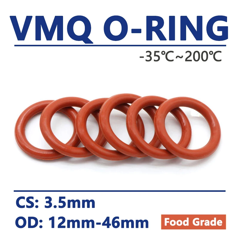 Thickness CS 3.5mm Red VMQ Silicone O Ring OD 12-46mm Food Grade Waterproof Washer Rubber Insulated Round Shape Sealing Gasket
Thickness CS 3.5mm Red VMQ Silicone O Ring OD 12-46mm Food Grade Waterproof Washer Rubber Insulated Round Shape Sealing Gasket