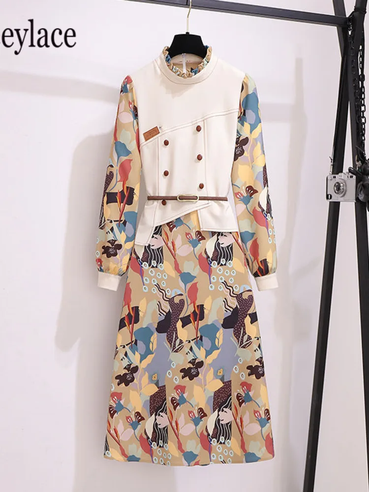 women spring long sleeve print patchwork fake two piece dresses office ladies elegnat high waist long dress female vestidos 2022
women spring long sleeve print patchwork fake two piece dresses office ladies elegnat high waist long dress female vestidos 2022