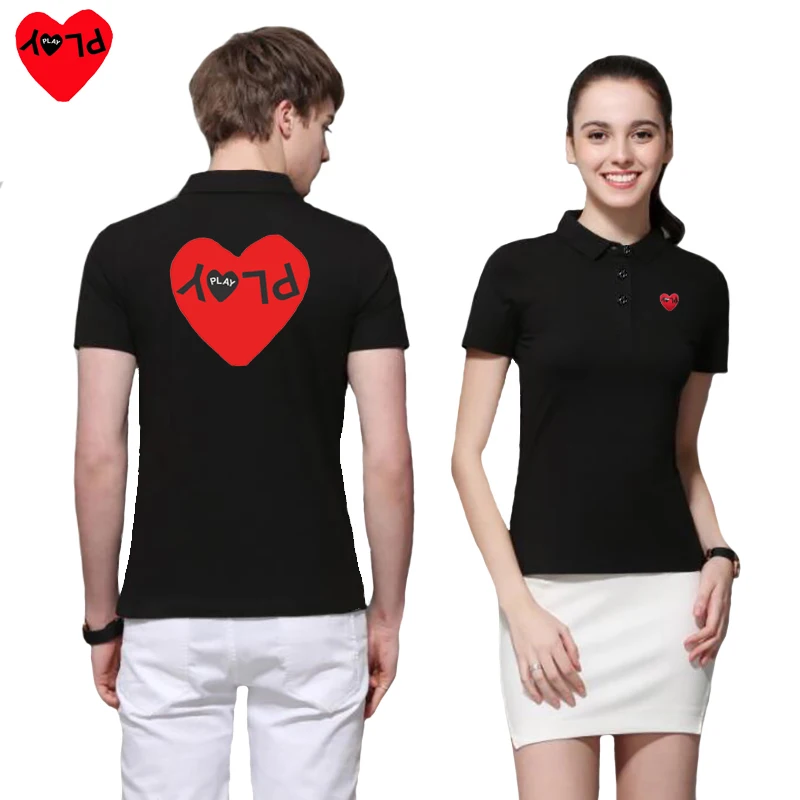 PLAY Men Women Summer Short Sleeve POLO Shirt Letter Heart Embroidered Back Print Three-Button Lapel Cotton Couple POLO Shirt
PLAY Men Women Summer Short Sleeve POLO Shirt Letter Heart Embroidered Back Print Three-Button Lapel Cotton Couple POLO Shirt