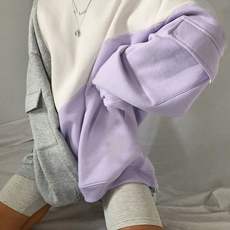 Women's 2021 All-match Autumn New Casual Round Neck Pullover Hoodie Long Sleeve Stitching Pocket Loose Contrast Color Top Women
Women's 2021 All-match Autumn New Casual Round Neck Pullover Hoodie Long Sleeve Stitching Pocket Loose Contrast Color Top Women