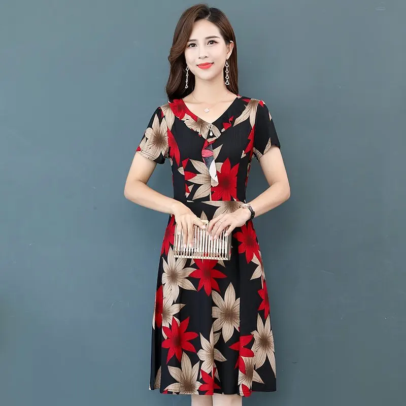 2022 Summer Dress Women Casual Short Sleeves floral Printed V Neck A Line Elegant Dresses Female Vestidos
2022 Summer Dress Women Casual Short Sleeves floral Printed V Neck A Line Elegant Dresses Female Vestidos