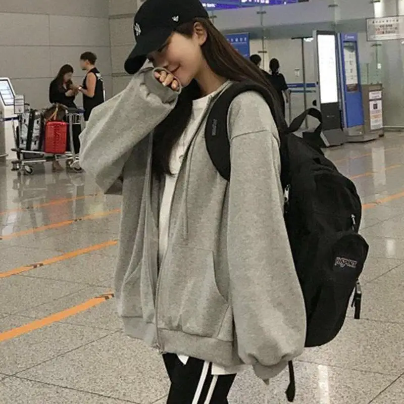 Zip up Women Korean Style hoodies For Girls Top Vintage Solid Long Sleeve Oversized Hooded Sweatshirt Jacket Casual Large Coats
Zip up Women Korean Style hoodies For Girls Top Vintage Solid Long Sleeve Oversized Hooded Sweatshirt Jacket Casual Large Coats