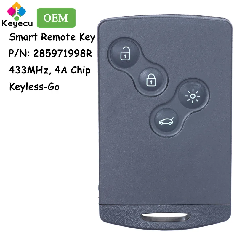 KEYECU OEM Keyless Go Smart Card Remote Control Key With 4 Buttons 433MHz PCF7953M 4A Chip for Renault Clio IV Captur 2009-2017
KEYECU OEM Keyless Go Smart Card Remote Control Key With 4 Buttons 433MHz PCF7953M 4A Chip for Renault Clio IV Captur 2009-2017