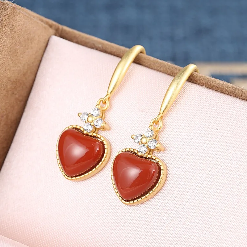 ES050 ZFSILVER 925 Silver Korean Fashion Trendy Luxury South Red Agate Dangle Zircon Love Heart Earrings Jewelry Women Match-all
ES050 ZFSILVER 925 Silver Korean Fashion Trendy Luxury South Red Agate Dangle Zircon Love Heart Earrings Jewelry Women Match-all