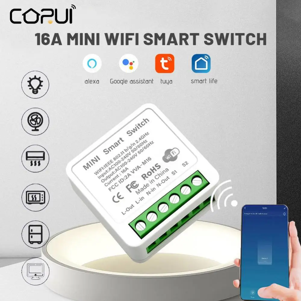 CoRui 16A MINI Wifi Smart Switch Control Таймер Беспроводные переключатели Автоматизация умного дома Совместимость с Tuya Alexa Google Home
CoRui 16A MINI Wifi Smart Switch Control Таймер Беспроводные переключатели Автоматизация умного дома Совместимость с Tuya Alexa Google Home