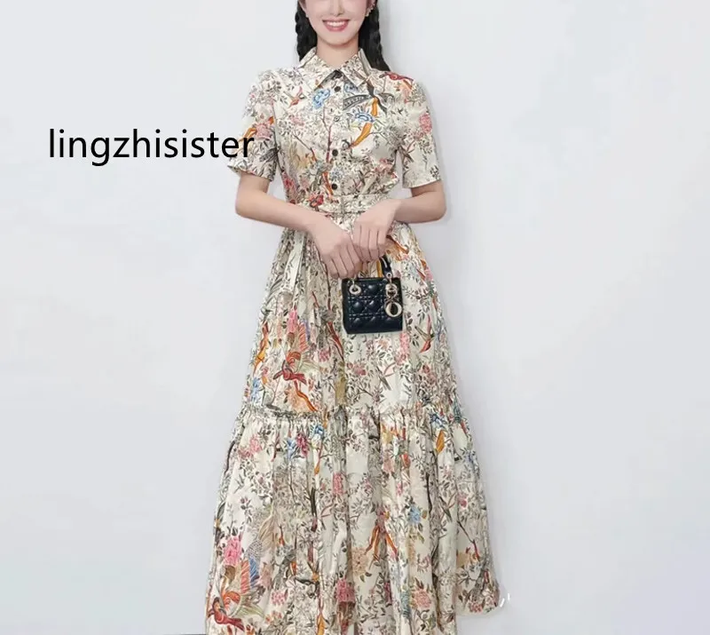 Women Fashion Print Dress Turn-Down Collar Single Breasted Bird Print Cotton Expansion Bottom With Belt Female Summer 2023 New
Women Fashion Print Dress Turn-Down Collar Single Breasted Bird Print Cotton Expansion Bottom With Belt Female Summer 2023 New