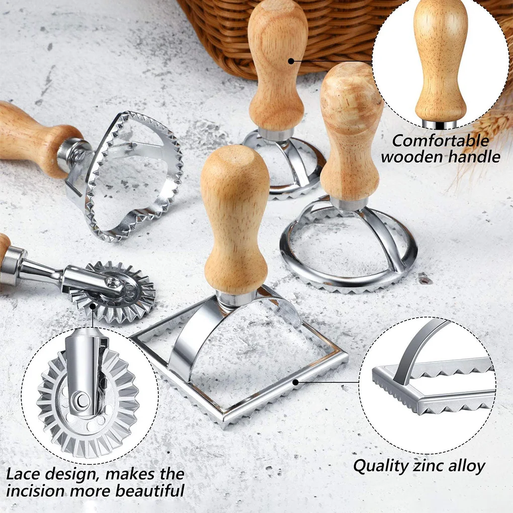 5Pcs Stainless Dumpling Molds Stamps Biscuits Heart Maker Wheel Mould with Wooden Handle for Cookies Pastry
5Pcs Stainless Dumpling Molds Stamps Biscuits Heart Maker Wheel Mould with Wooden Handle for Cookies Pastry