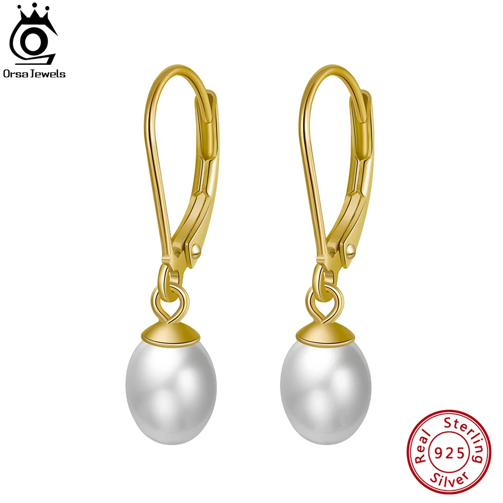 

ORSA JEWELS 14K Gold Genuine 925 Sterling Silver Dangle Pearl Earrings with Handpicked Natural Baroque Pearl for Women GPE13