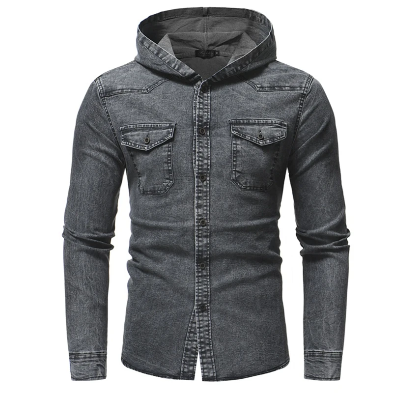 2 Pcs Spring Wash Denim Shirt Men Long Sleeve Fashion Hooded Jeans Shirt Men Casual Slim Fit Shirt M, Gray & Blue
2 Pcs Spring Wash Denim Shirt Men Long Sleeve Fashion Hooded Jeans Shirt Men Casual Slim Fit Shirt M, Gray & Blue