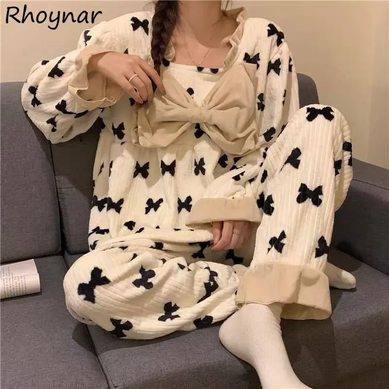 Pajama Sets Women Bow Patchwork Lovely Preppy Style Winter Nightwear Basic Ladies Stylish Sleepwear Simple Loose Cozy Harajuku
Pajama Sets Women Bow Patchwork Lovely Preppy Style Winter Nightwear Basic Ladies Stylish Sleepwear Simple Loose Cozy Harajuku