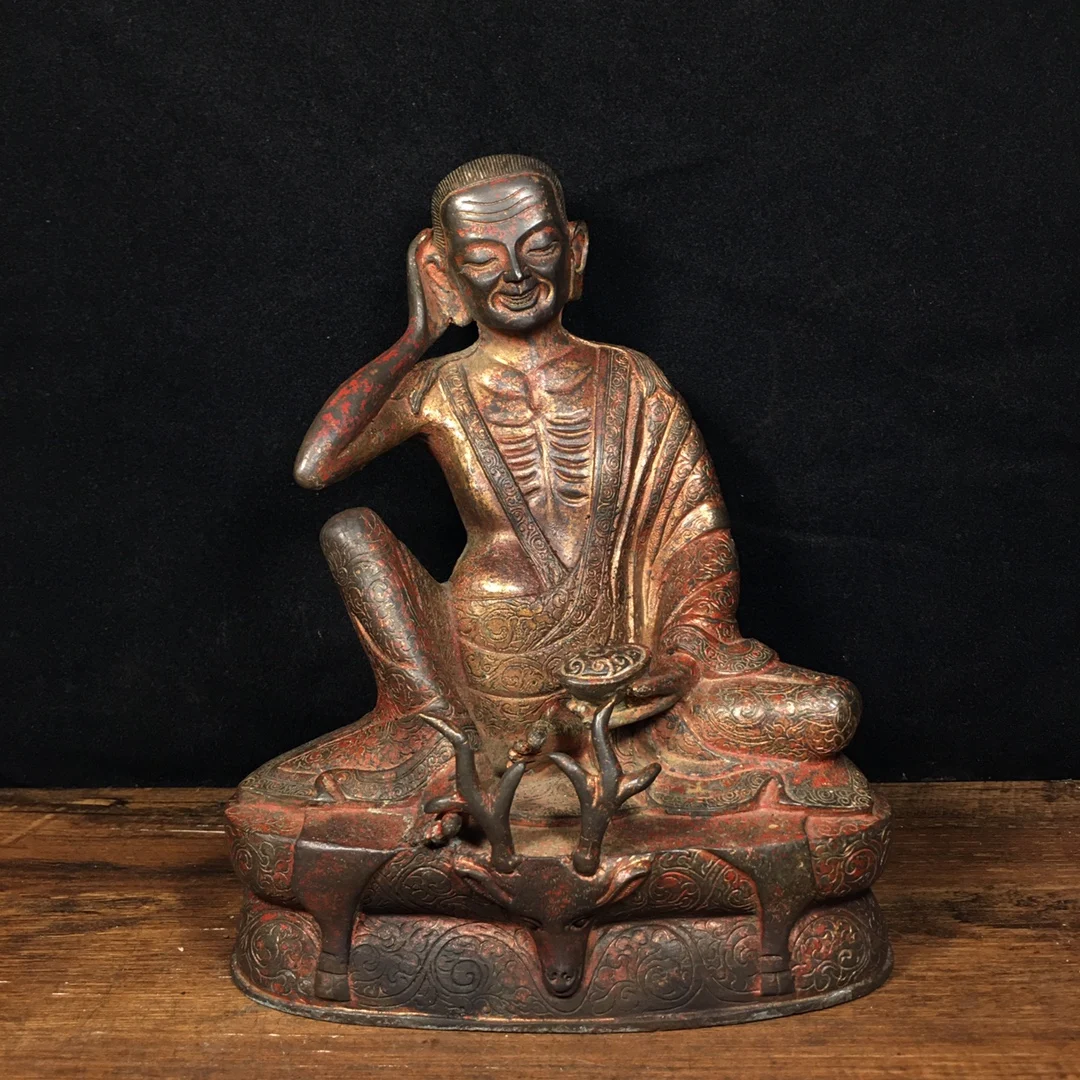 7" Tibetan Temple Collection old Bronze Cinnabar mud gold Master Marpa Guru Buddha Slimming Lohan worship buddha Town house
7" Tibetan Temple Collection old Bronze Cinnabar mud gold Master Marpa Guru Buddha Slimming Lohan worship buddha Town house