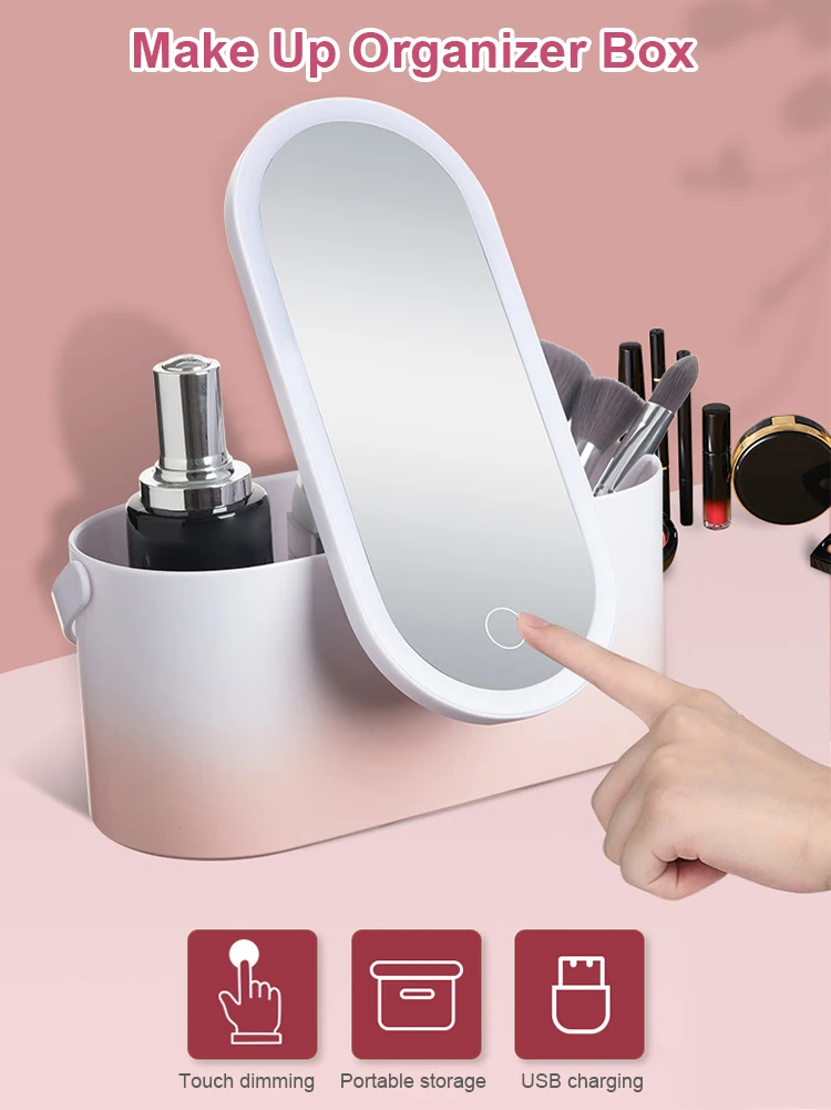 Portable Makeup Organizer Box With LED Light Mirror Touch Light Makeup Storage Case Travel Cosmetics Carrying Case
Portable Makeup Organizer Box With LED Light Mirror Touch Light Makeup Storage Case Travel Cosmetics Carrying Case