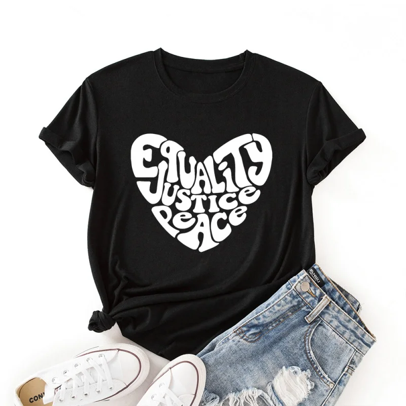 LingMeng Creative cute heart-shaped letters printed pattern women's T-shirt casual fashion round neck loose female tops
LingMeng Creative cute heart-shaped letters printed pattern women's T-shirt casual fashion round neck loose female tops