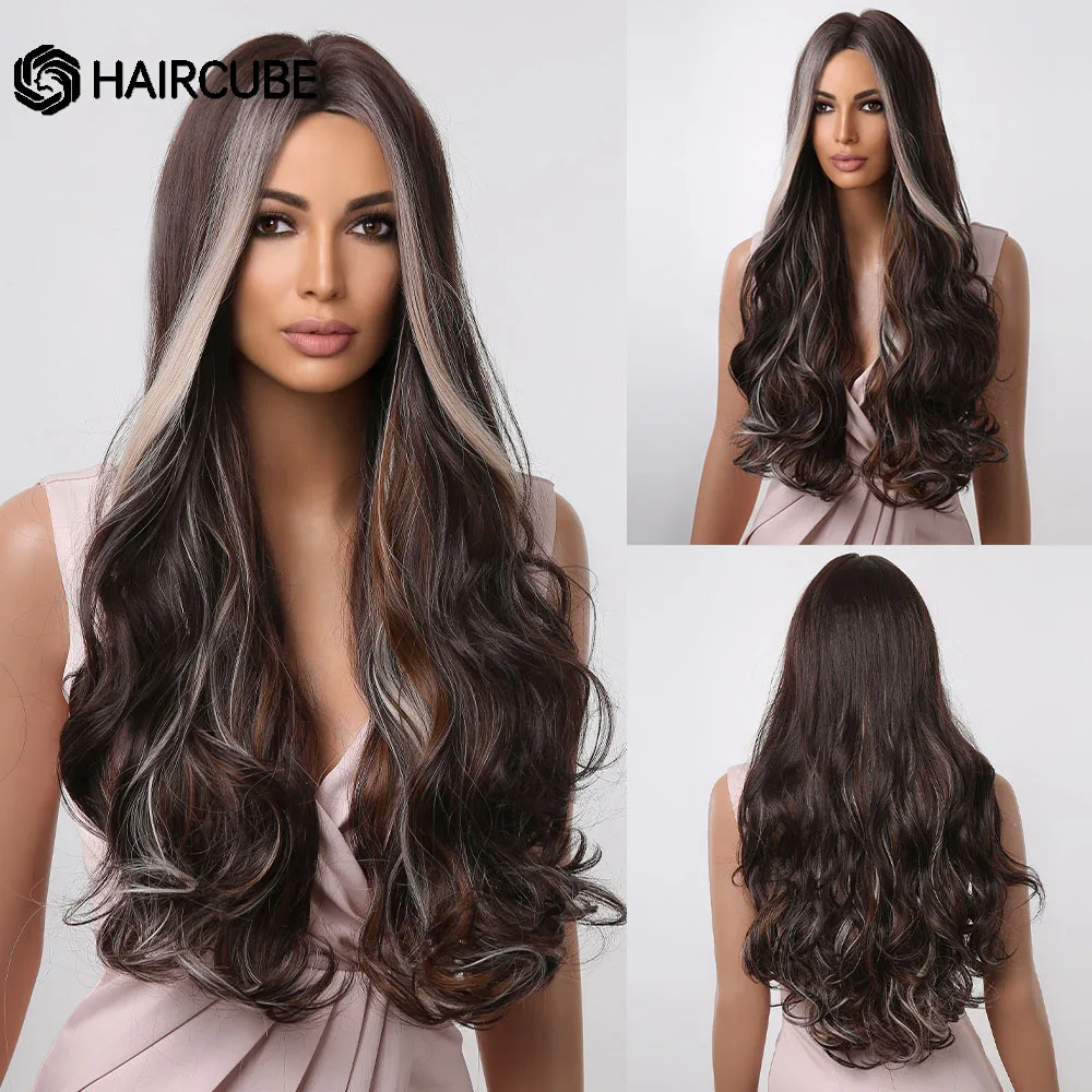 HAIRCUBE Long Dark Brown With Copper Blonde Highlight Synthetic Wigs Middle Part Wavy Hair Wig for Black Women Daily Natural Wig
HAIRCUBE Long Dark Brown With Copper Blonde Highlight Synthetic Wigs Middle Part Wavy Hair Wig for Black Women Daily Natural Wig