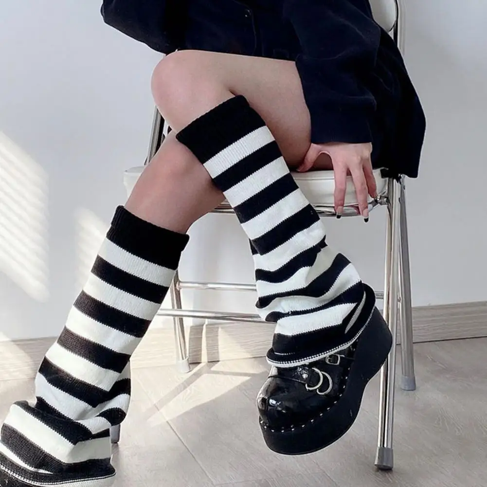

Y2K готические вязаные полосатые носки для сапог, повседневные полосатые расклешенные гетры в стиле "Лолита", эластичные сапоги до колена, закрывающие носки, носки с заклепками