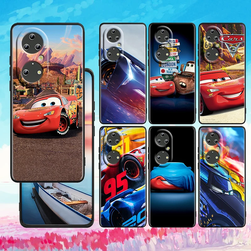 

Cars Lightning McQueen Disney For Huawei P50 P40 P30 P20 Lite 5G Pro Nova 5T Y9S Y9 Prime Y6 2019 Black Silicone Phone Case