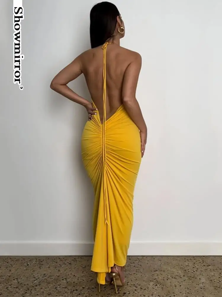 ShowmirrorElegant Ruched Halter Draped Maxi Dress for Women Summer Holiday Club Party Sleeveless Backless Vestido Dresses
ShowmirrorElegant Ruched Halter Draped Maxi Dress for Women Summer Holiday Club Party Sleeveless Backless Vestido Dresses