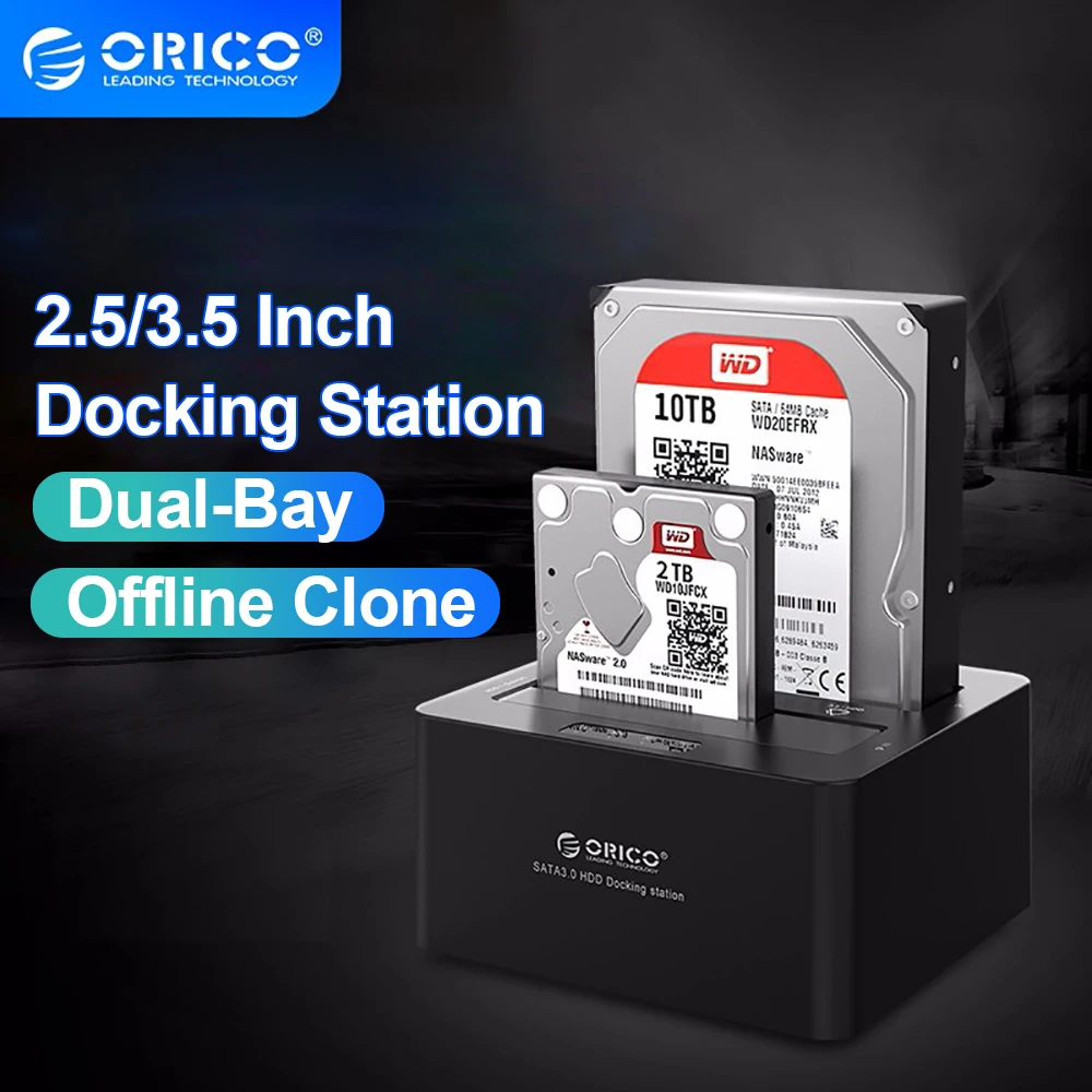 

ORICO HDD Enclosure 2 Bay SATA To USB3.0 External Hard Drive Docking Station for 2.5/3.5 Inch HDD with Duplicator/Clone Function