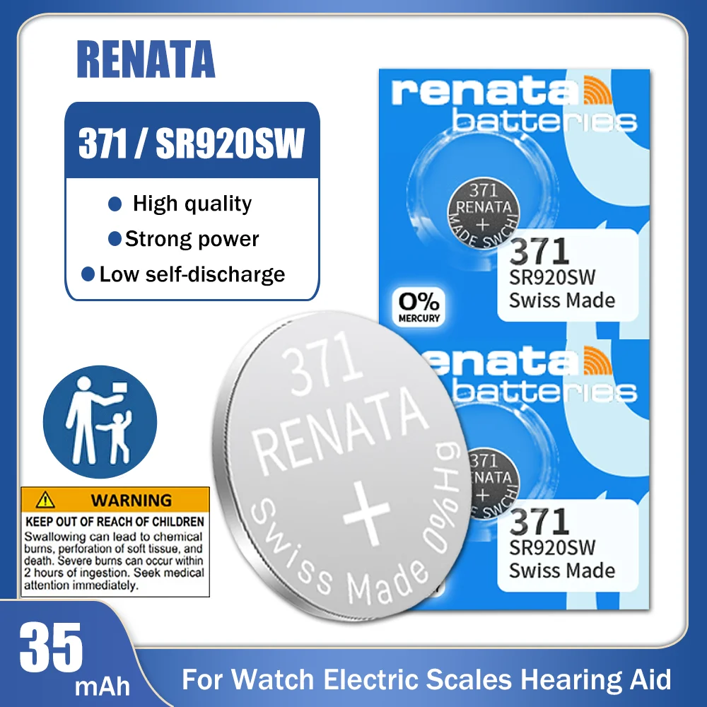 1 55 V 100% оригинальный новый Renata 371 SR920SW аккумулятор из оксида серебра для часов