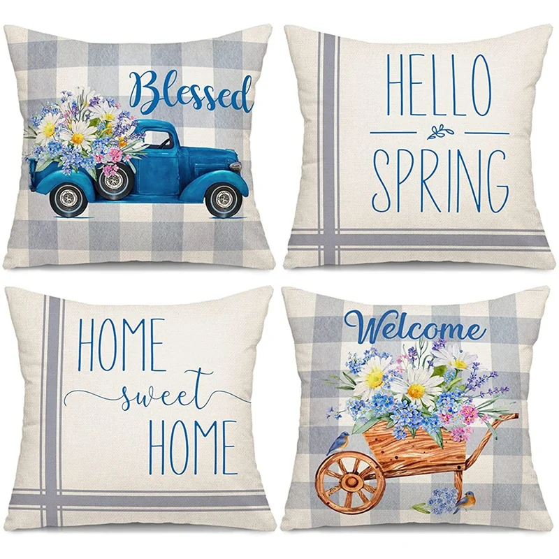 Spring Pillow Covers 18X18 Set Of 4, Spring Decorations Throw Pillowcase Farmhouse Cushion Case For Home Decor
Spring Pillow Covers 18X18 Set Of 4, Spring Decorations Throw Pillowcase Farmhouse Cushion Case For Home Decor