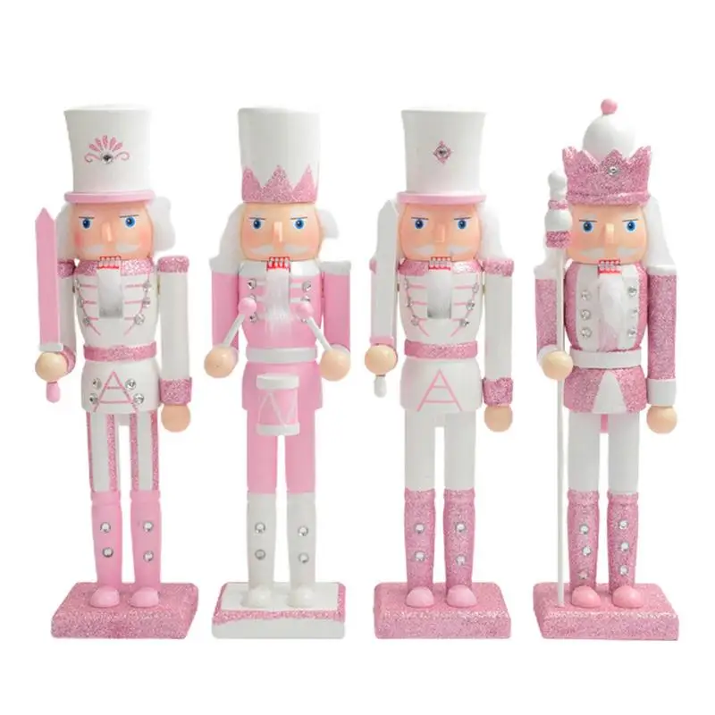 

11.8inch Pink Christmas Nutcracker Soldier Guard Pink Nutcracker Festive Glitter Collectible Nutcracker Figures Toy For Kids