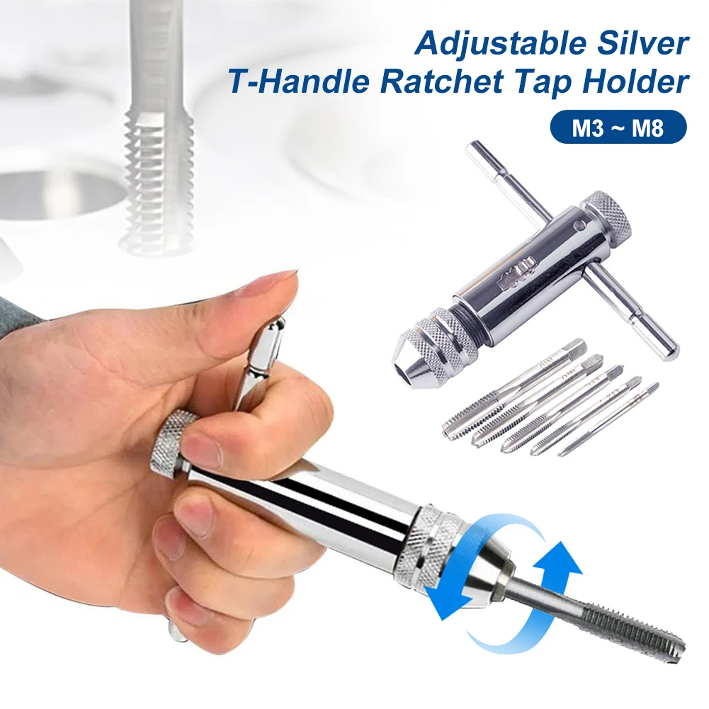 Multifunctional T-Handle Ratchet Tap Holder Wrench Set With 5Pcs M3-M8 Machine Screw Thread Metric Plug Tap Hand Tools Sets
Multifunctional T-Handle Ratchet Tap Holder Wrench Set With 5Pcs M3-M8 Machine Screw Thread Metric Plug Tap Hand Tools Sets